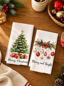 MEMNUN 2 Pcs Christmas Tree Gift Box Decorative Ball Printed Pattern Kitchen Towels Dish Cloths, Ultra-Fine Microfiber Polyester Material, Merry Christmas . Merry And Bright Christmas Theme Holiday Decoration Hand Towels, Home Decor, Kitchen Decor, Christmas Decor, Suitable For Restaurant Kitchen, Holiday Decoration And Gift Giving, 40*60cm/45*70cm - Multicolor - View 7