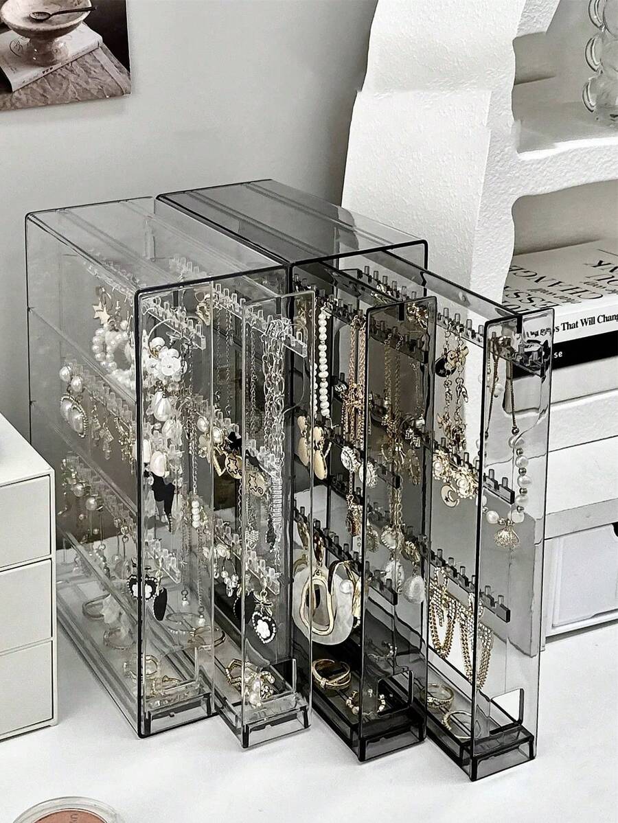 1pc Portable Jewelry Storage Box For Bedroom Vanity Table, Earring Studs Rings Jewelry Gift Box - Clear - View 1