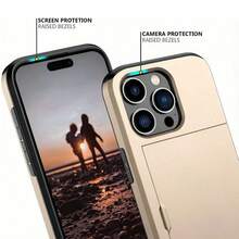 防震 2 合 1 PC 卡槽手機殼，相容 Apple 18 Pro Max 18 Pro 17 Pro Max 17 Pro 17e 16E 15 14 13 12 11 7 8 XR X/XS XS Max，相容 Galaxy S26 Ultra S25 Ultra A37 A57 A56 A55 A17 S25 FE S26 FE A14 A15 A16 A26 A36 A35 A25，亦相容 P30 P30 Pro，2 合 1 防震手機保護殼，附卡槽錢包設計 - 金色 - 查看 4