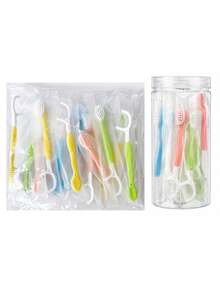 50/30/15/2pcs,Disposable Travel Toothbrushes In Macaron Colors, Featuring An Integrated Design With Dental Floss, A Toothpick, And A Tongue Cleaner; Individually Wrapped-Ideal For Travel And Daily Use. - Multicolor - View 7