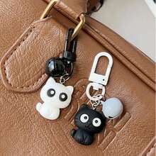 1pc Random Cute Funny Creative Black & White Bell Cat Keychain/Bag Charm, Small Gift For Friends, Unisex Daily Decor Party Outdoor Festival - Black and White - View 2