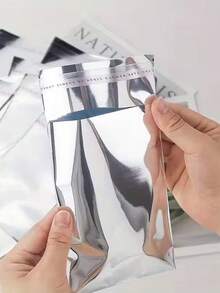 20pcs Silver Shiny Self-Adhesive Gift Bags - Opaque Aluminum Foil Bags, Suitable For Protecting Cards, Badges And Bank Cards, DIY Surprise - Silver - View 1