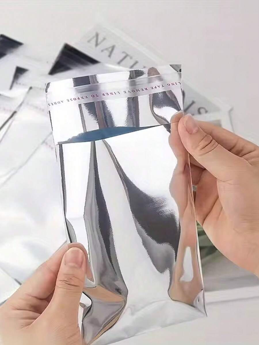 20pcs Silver Shiny Self-Adhesive Gift Bags - Opaque Aluminum Foil Bags, Suitable For Protecting Cards, Badges And Bank Cards, DIY Surprise - Silver - View 1