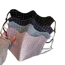 MESHUOKAI Women's Elegant Plaid Tweed Fabric Face Mask, Adjustable Strap Reusable Mouth Cover, Suitable For Autumn/Winter Outdoor Commute Warmth And Wind Protection - Multicolor - View 2