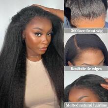Dollface Invisible Strap 360 Full Lace Wig Kinky Straight Human Hair Wig Lace Front Wig With Drawstring 360 HD Lace Frontal Wig 30 40 Inch - Natural Black - View 5