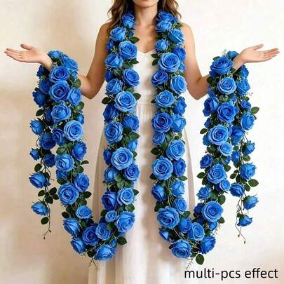 1/2/3pcs Artificial Rose Vine Garland Wedding Venue Decoration Home Bedroom, Living Room, Bathroom Wall Hanging Decor Material Outdoor Garden School Birthday Party Supplies Valentine's Day Decoration New Year, Valentine's Day Gift Graduation Ceremony
