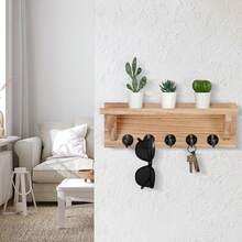 Wall Key Holder, A Rustic Style Rack With Hooks, Made Of Paulownia Wood, Can Hold Keys, Dog Leashes, Bags, Etc., Deeply Decorated Key Hanger And Entrance Rack - View 4