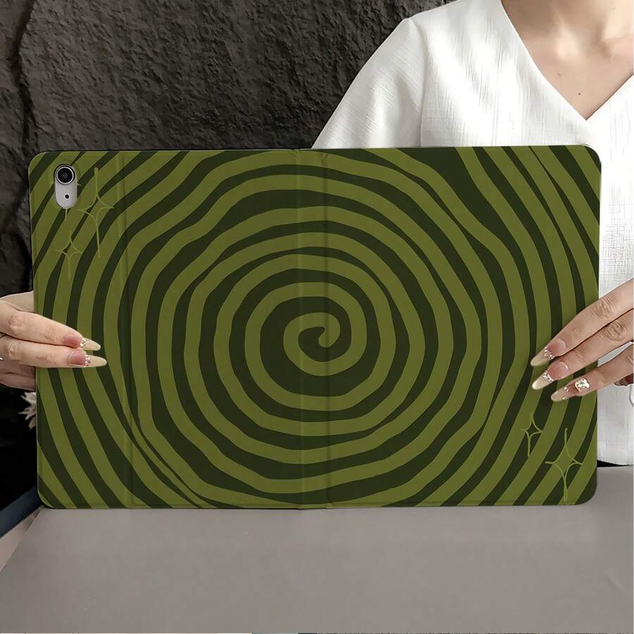 1pc Green Vortex Spiral Star Protective Flip Cover Tablet Case With Pen Slot, Compatible With IPad 10th Gen Smart Case/Air 13(M3 2025)/Air 11/11(A16 2025), Compatible With Oppo Pad, Compatible With Huawei MatePad, Compatible With Vivo Pad, Compatible With Honor Pad, Compatible With Xiaoxin Pad - Multicolor - View 1