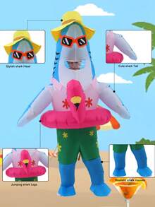 成人藍鯊充氣服裝 聖誕動漫角色扮演服 海魚鯊魚吉祥物 派對角色扮演 萬聖節 - 藍色 - 查看 2