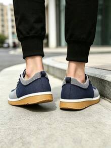 Tenis Casuales para Hombre con Agujetas, Zapatos de Lona Transpirables en Diseño Bicolor, Sneakers Ligeros Antideslizantes para Uso Diario, Trabajo y Caminata - Azul - Ver 3
