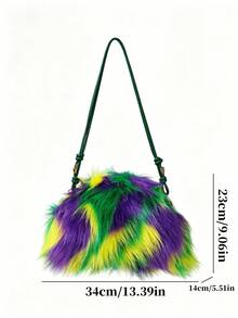 Women's Colorblock Faux Fur Crossbody Bag, Knotted Adjustable Shoulder Strap, Lightweight & Fashionable, Suitable For Party, Carnival, Winter Wear - Multicolor - View 6