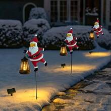 Outdoor Solar Iron Santa Claus Ground Stake Light, Cute Santa Holding Illuminated Warm Lantern Ornament, Auto Sensor Solar Powered Design, Rust‑Proof Metal Art, Perfect Xmas Decor For Lawn, Yard, Pathway, Courtyard And Winter Holiday Party Display - Santa Claus Lantern - View 8