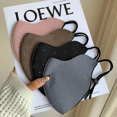 MESHUOKAI Masker Wajah Musim Dingin Wanita Berhiaskan Rhinestone, Tali Telinga yang Dapat Diatur, Penutup Wajah Berkilau yang Dapat Digunakan Kembali, Lembut, Hangat, Tahan Angin, Aksesori Pesta Perjalanan Sehari-hari