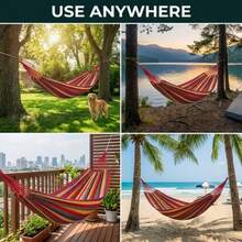 Colorful Canvas Hammock, Anti-Tip Hanging Chair, Wear-Resistant Breathable Striped Canvas Hammock, Outdoor Camping Travel Yard Park Home Hanging Hammock, Portable And Easy To Store, Home, Yard, Park, Outdoor Travel Hanging Hammock, Outdoor Camping, College Dorm - Multicolor - View 11