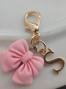 Pink Compact Bowknot Letter A-Z Keychain Pendant, Matching Bag Charm, Seasonal Opening Halloween Interactive Small Gift - Multicolor - View 27