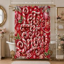 1pc/4pcs Christmas 3D Candy Cane Multi-Function Bathroom Decor Shower Curtain Set, Free 12 Hooks, Premium Holiday Atmosphere, Bathroom Mat U-Shaped Floor Mat And Round Toilet Lid Cover, Suitable For All Christmas Scenes Decoration - 3D Candy Cane - View 10