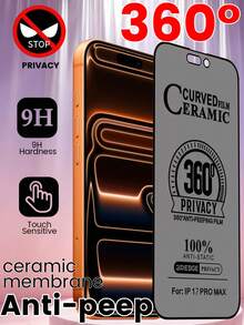 Ceramic Privacy Screen Protector Compatible With Apple 17 Pro Max, 17 Pro, Full Screen Privacy, 360° No Blind Spot Privacy, Full Screen Fit Without Gaps, Compatible With Apple 13-17 Series, Scratch-Resistant, Drop-Resistant, Anti-Fingerprint, Anti-Oil, Long-Lasting Like New, Super Impact Resistant - Black - View 21