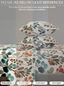 4-Piece Plant Leaf & Floral Pattern Bedding Set, Easy-Care Soft Bed Sheet Set, Floral Pattern Fitted Sheet Set (1 Flat Sheet + 1 Fitted Sheet + 2 Pillowcases), Garden Floral Fitted Sheet Set, Multiple Sizes Available, Deep Pocket Design, Pillowcases Up To 11.8 Inches, Soft & Breathable - Multicolor - View 6