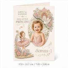 Personalized Photo First Birthday Greeting Card, Custom Name And Age, Princess Theme With Floral Fairy Tale Artwork, Picture Birthday Card For Girls, First Birthday Celebration Card, Custom Photo Card For Daughter, One Year Old Birthday Keepsake - Multi-color - View 11