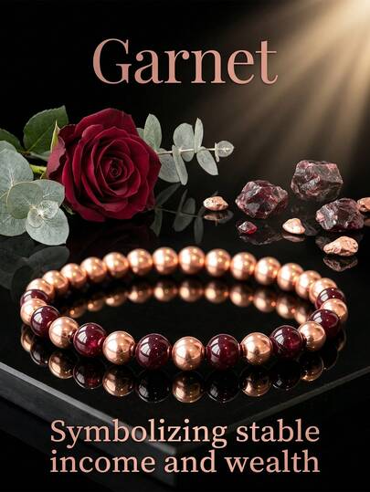 Gelang Manik-Manik Garnet 6mm Gaya Vintage, Melambangkan Pendapatan dan Kekayaan yang Stabil, Perhiasan Spiritual Tali Elastis Buatan Tangan, Cocok untuk Pemakaian Sehari-hari