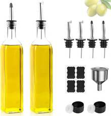 Oil And Vinegar Bottle Set Of 2, 500 Ml Glass, With Funnel, Stainless Steel Leak-Proof Seal And Labels, Oil Dispenser For Kitchen, Cooking And Grilling - View 7