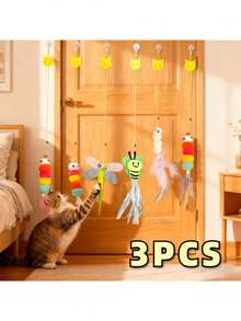 3PCS/5pcs/8pcs Random Style Hanging Cat Toys With Bells | Artificial Feathers | Bite-Resistant | Stimulate Cat's Hunting Instinct | And Durable Material | Multiple Designs | With Pleasant Bells, Simulate Hunting Fun | Designed For Indoor And Outdoor Cat Interaction | Physical Sound | No Battery Required - Multicolor - View 5