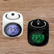 Reloj despertador con proyección para dormitorio, reloj despertador digital con función de informe de hora por voz, reloj electrónico digital de 12/24 horas, proyección en el techo con voz, pantalla LED de hora y temperatura, adecuado para mesas de noche y oficinas (blanco). - Blanco 1 pieza - Ver 7