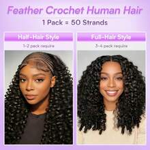 VALLBEST 120g Curly Crochet Human Hair, Knotless Pre-Bunched Feather Crochet Human Hair Bundles, 18 Inch Invisible Miracle Knot Reusable Natural Black - Natural Black - View 6