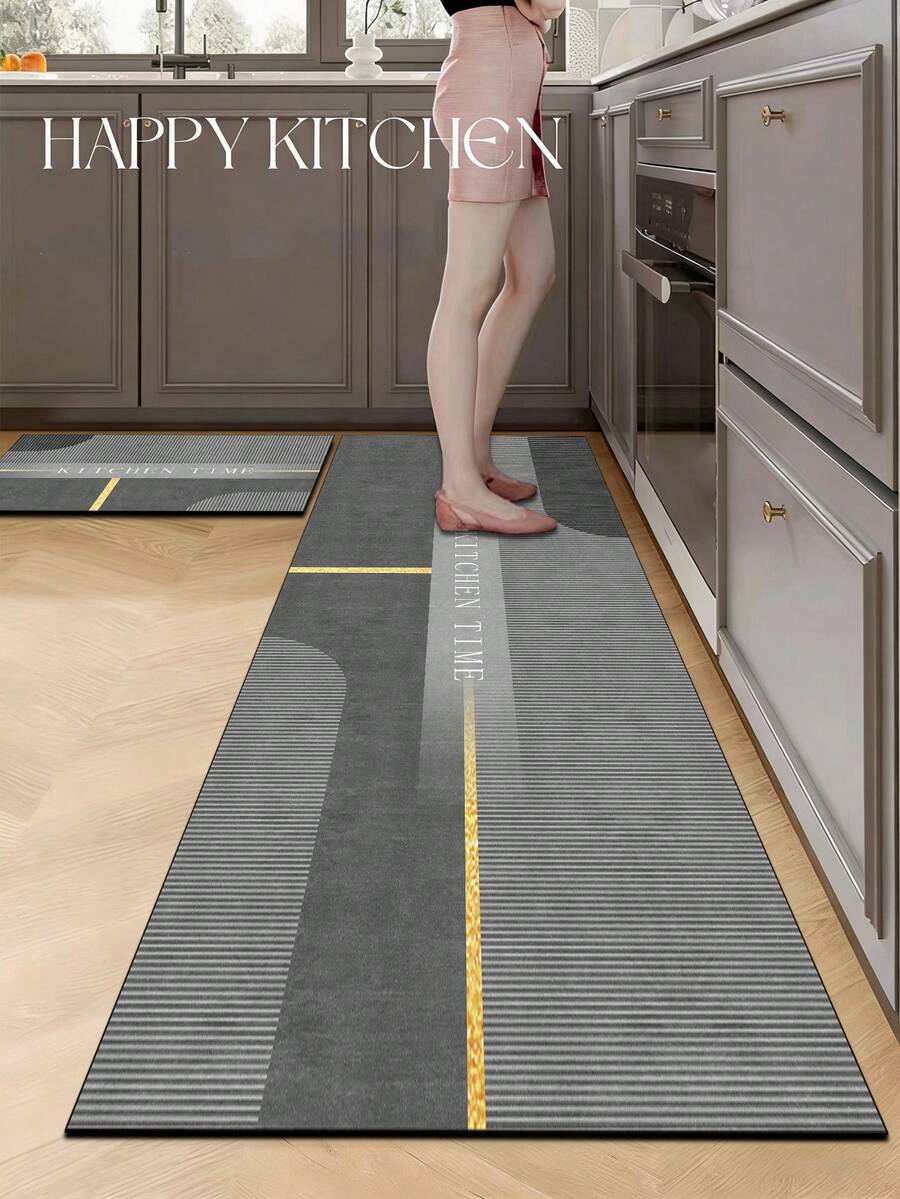 1pc Luxury Line Pattern Kitchen Mat, 3.5mm Soft Rubber Material, Absorbent And Easy To Clean, Suitable For Hallway, Bathroom, Living Room, Outdoor Door Mat And Toilet, All Year Round, Suitable For Various Holidays - Multicolor - View 1