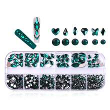 12-fack rund och flerformad lyxig glaskristall-rhinestone, färgglada platta 3D gnistrande nagelkonstdekoration, DIY nagelutsmyckningstillbehör, för DIY nageldesign och dagligt bruk - Multifärgad - Visa 5