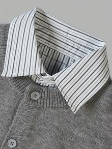 Men's Solid Light Grey V Neck Knit Cardigan, Button Down Loose Soft Layering Sweater Outerwear - Grey - View 4