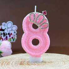 Pink Flock Texture Number Birthday Candle 0‑9, Rhinestone Crown Decor Digital Cake Topper Candle, Cute Princess‑Style Cake Decoration Candle For Girls Birthday Party Baby Shower Birthday Cake Decor Supplies - Multicolor - View 13