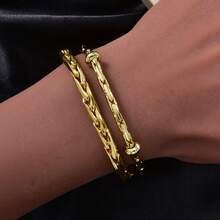 Classic Hip-Hop Street Style 18K Gold Plated Multi-Layer Copper Bracelet, Unisex, Suitable For Daily And Party Wear, Minimalist Gift Jewelry - Gold - View 3