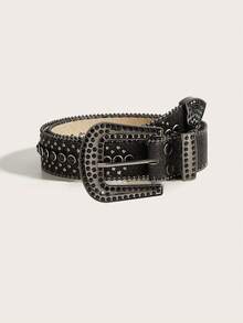 1pc Y2K Fashion Casual Women's Sequin Party Belt - Versatile Daily Jeans Accessory, Suitable For Carnival, Back To School, Christmas - Black With Rhinestone Sequins and Floral Clasp. - View 19