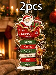 Custom Santa Sleigh Family Name Ornament, Personalized 2-6 Names Christmas Tree Decor, Festive Reindeer Signpost Style, Customized Wall Hanging, Customizable Text Family Keepsake, Holiday Home Decor, Christmas Gift 2026, Christmas Decorations - Style a - View 10