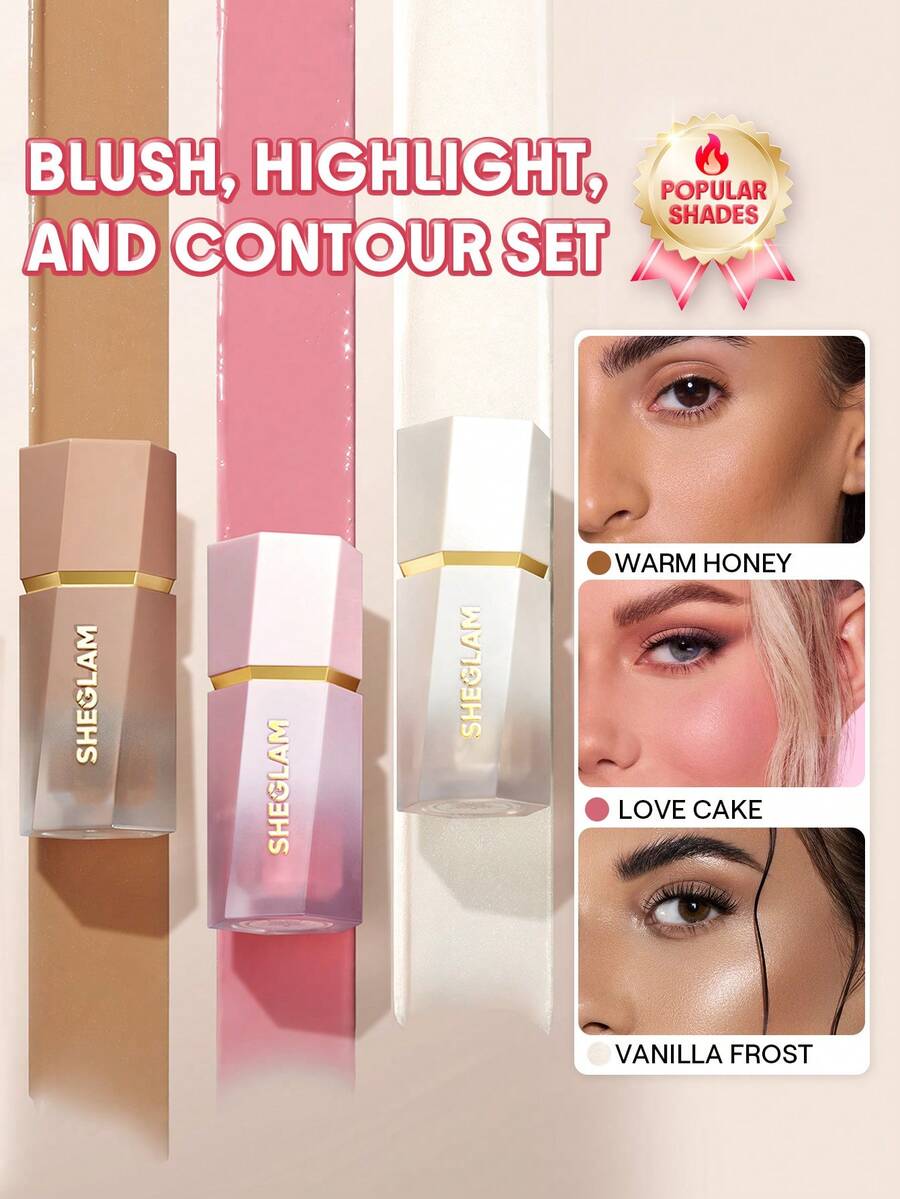 SHEGLAM [3件組] 液態家庭用腮紅、高光與修容套組 - 愛心蛋糕+香草糖霜+暖蜂蜜 - 查看 1