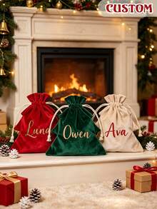 Personalized Christmas Gift Bag, Customized Name And Initial Drawstring Bag, Personalized Holiday Gift Bag, Customized Canvas Tote Bag, Christmas Gift Packaging, Holiday Party Decoration, Gift For Her, Gift For Him, Gift For Family And Friends - Multicolor - View 4