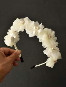 1 pieza Diadema floral para niñas, dulce y adorable - Blanco - Ver 1
