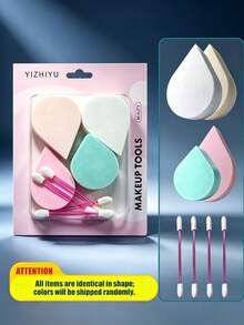 Multi‑Shape Makeup Sponge Puff Kit With Cosmetic Swabs Soft Blending Foundation Beauty Tools, Random Color - Multicolor - View 6