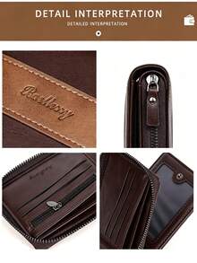 New PU Wallet For Men Baellerry Short Vintage Multi-Slot Coin Purse With Zipper Wallet - Multicolor - View 6