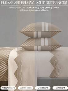4-Piece Khaki Bohemian Geometric Stripe Pattern Bedding Set, Easy-Care Ultra-Soft Microfiber Bedding Set, Floral Pattern Fitted Sheet Set (1 Flat Sheet + 1 Fitted Sheet + 2 Pillowcases), Fitted Sheet Set, Suitable For King, Queen, Full And Twin Sizes, Deep Pocket Design, Pillowcases Up To 11.8 Inches, Soft And Breathable, Wrinkle-Resistant, Better Sleep, Luxury Hotel Style, Gift For Parents And Friends - Camel - View 7