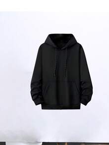 Men's Black Fleece Hooded Sweatshirt, Suitable For Autumn/Winter Daily Wear And Sports - Black - View 10