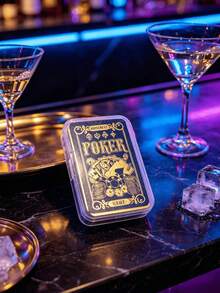 1pc Gold Foil Mini Playing Cards Boxed, Waterproof Pocket Playing Cards, Creative Christmas Stocking Filler, Bachelorette Party Favor Bag Filler, Wedding Guest Favor, Fun Travel Tabletop Game Gift - Gold - View 6