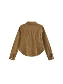 Kemeja Lengan Panjang Slim Fit dengan Dua Saku yang Menawan - Khaki - View 6