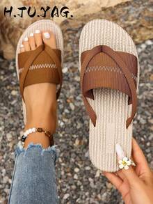 New Women's Fashion Beach Flip Flops, Plus Size Thong Sandals, Suitable For Summer Outdoor, Vacation, And Casual Daily Wear,Holiday Essential - Brown - View 2