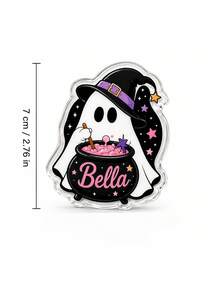 Custom Name Halloween Ghost Refrigerator Magnet, Personalized Fridge Magnet, Spooky Ghost Decor With Pumpkin, Candy And Black Cat Artwork, Refrigerator Decor For Halloween Parties, Home Decor, Halloween Gift For Kids, Friends And Ghost Lovers. - Multicolor - View 16