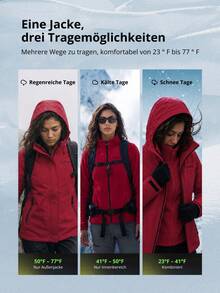CAMEL CROWN Women's 3-In-1 Hooded Ski Jacket, Waterproof Windproof Detachable Fleece Liner Outdoor Hiking Climbing Coat - Dragon Soars Red - View 6