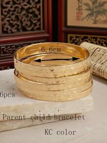 6pcs Fashionable Personalized Unique Design Metal Geometric Chunky Rhombus Stackable Bracelets - Multicolor - View 8