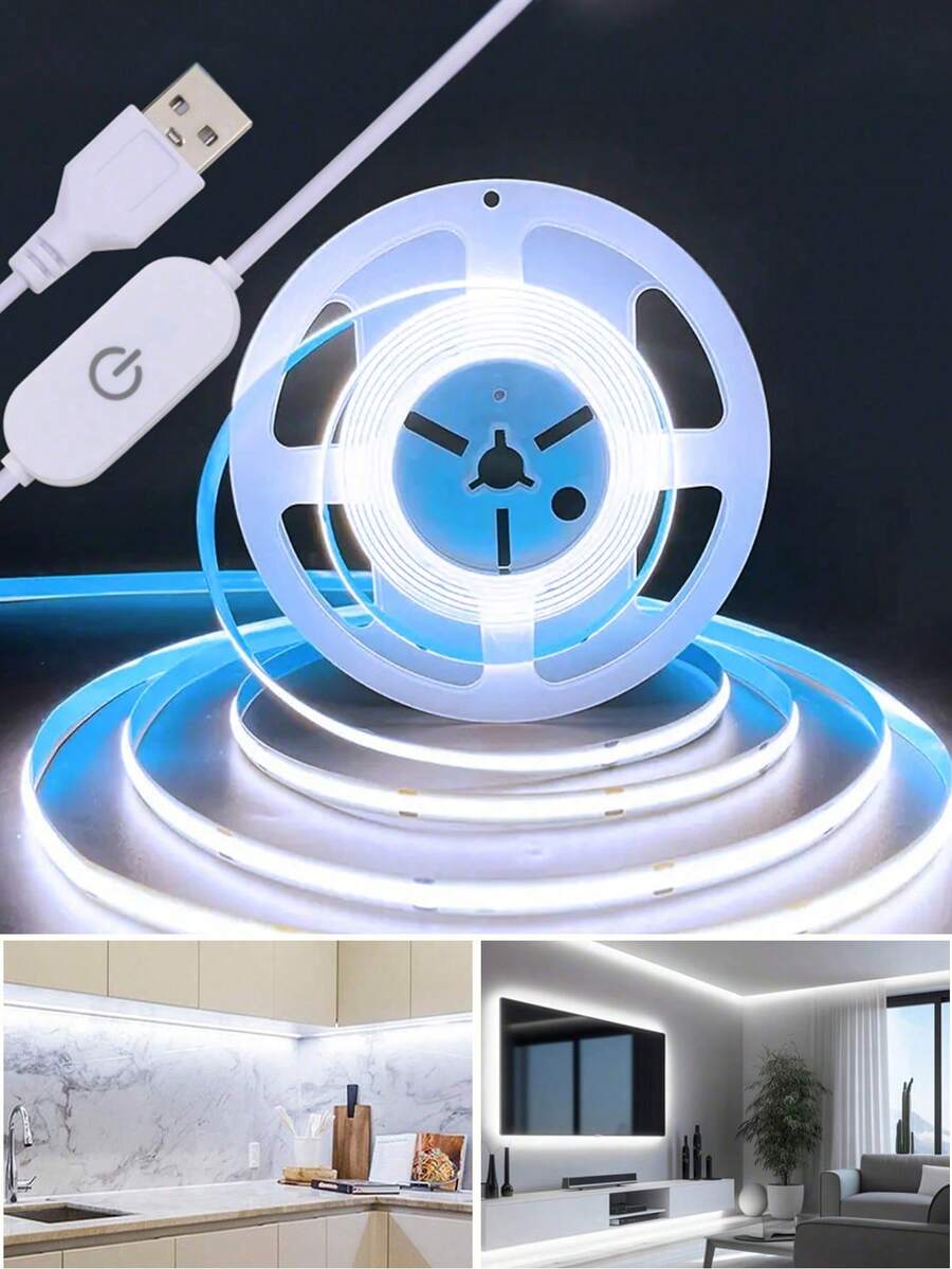 Lampu Strip LEDCOB Sentuh Peredupan Fleksibel Pita Dioda 5V USB Linier Pencahayaan Dalam Ruangan DIY Lampu Latar TV Cermin Dekorasi Dinding