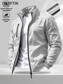 Men's Stand Collar Windproof Jacket, Spring/Autumn Solid Color Business Casual Outerwear, Versatile Durable Workwear Top For Young And Middle-Aged Men, All-Match Commuter Sports Jacket - Light Grey - View 1